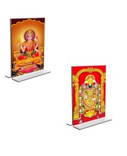 Car Desk/Table Top Maa Lakshmi & Lord Tirupati Balaji Acrylic T-Style Photo Stand - 2.5x3.5 Inches, Compact and Stylish Spiritual Display, easily change 2 photos (Pack of 1)