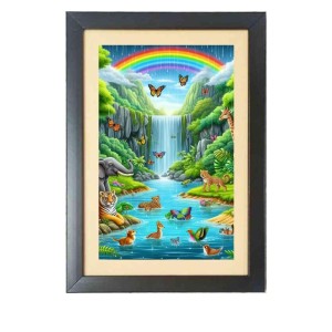 Animals and birds in rainbow Black Photo Frame Funny Animal and Bird Cartoon Art