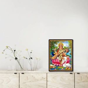 Saraswati Laminated Photo - 7x9 Inches, Divine Blessings for Home & Office and Temple Decoration