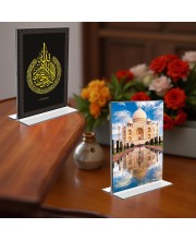 Islamic Allah & Taj Mahal Acrylic T-Style Photo Stand - 5x7 Inches, Compact and Stylish Spiritual Display, easily change 2 photos (Pack of 1)