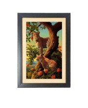 The two wild Cheetahs Photo Frame Funny Animal and Bird Cartoon Art, Black color, 13x17 Inch