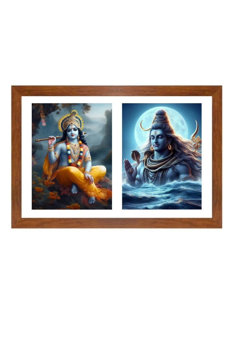 Lord krsihna and lord shiva Photo Frame - 11x15Inches - Spiritual Artwork for Home Wall Decoration, Puja Room and Office Decoration and Gifting