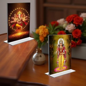 Sri Ganesh & Kartiyeka Acrylic T-Style Photo Stand, Compact and Stylish Spiritual Display, easily change 2 photos (Pack of 1) Sri Ganesh & Kartiyeka Acrylic T-Style Photo Stand, Compact and Stylish Spiritual Display, easily change 2 photos (Pack of 1)