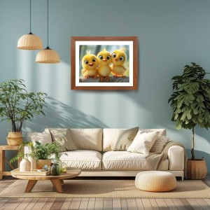 AI Funny Cute Birds On Tree Art Picture for Kids - 12x16 inches, Brown Color - Perfect Wall Decor for Children's Room