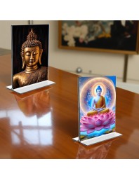 Buddha Acrylic T-Style Photo Stand - 7x9 Inches, Compact and Stylish Spiritual Display, easily change 2 photos (Pack of 1)