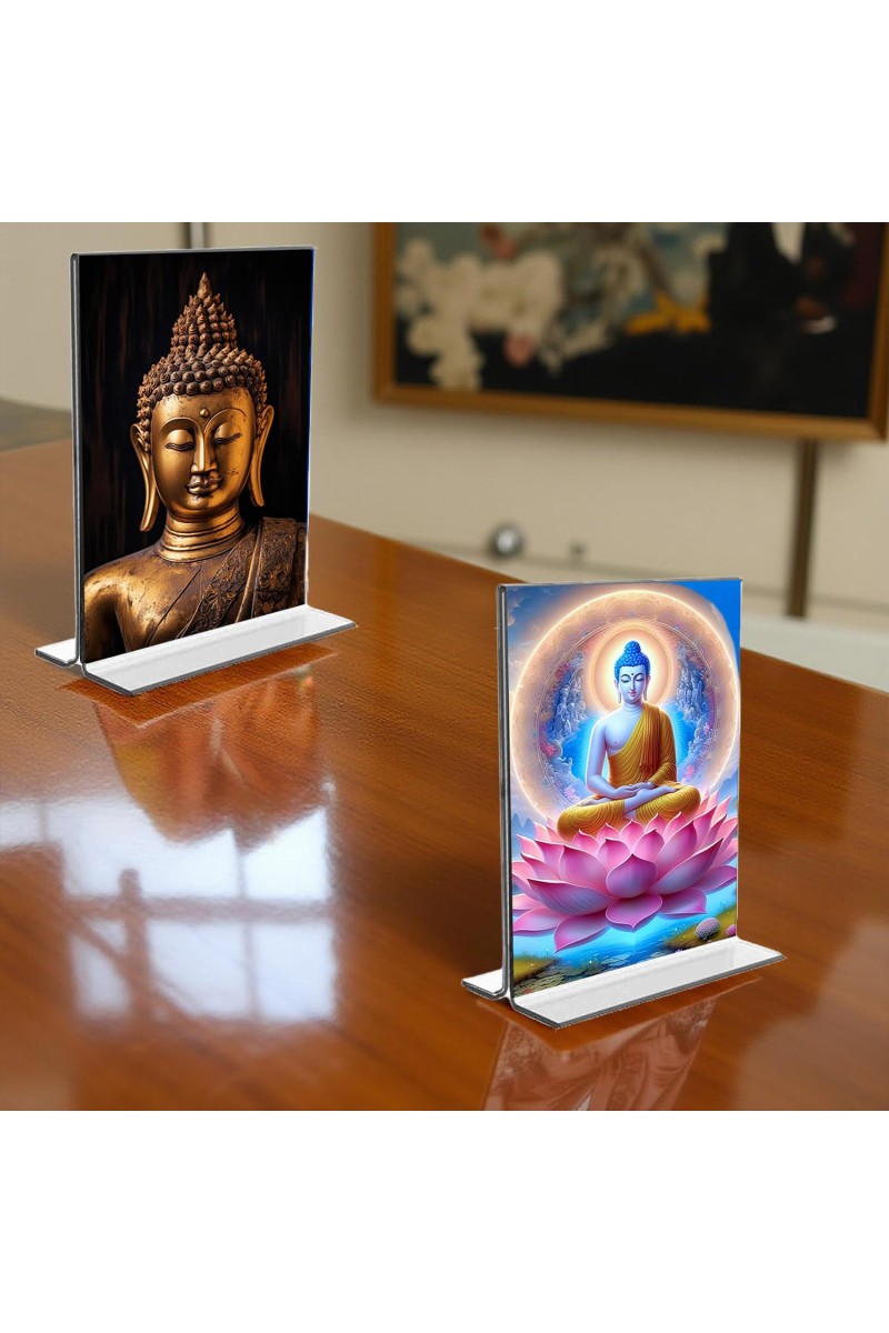 Buddha Acrylic T-Style Photo Stand - 7x9 Inches, Compact and Stylish Spiritual Display, easily change 2 photos (Pack of 1)