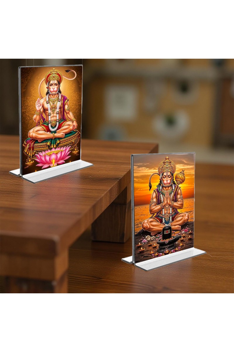 Sri Hanuman Acrylic T-Style Photo Stand - 5x7 Inches, Compact and Stylish Spiritual Display, easily change 2 photos (Pack of 1)