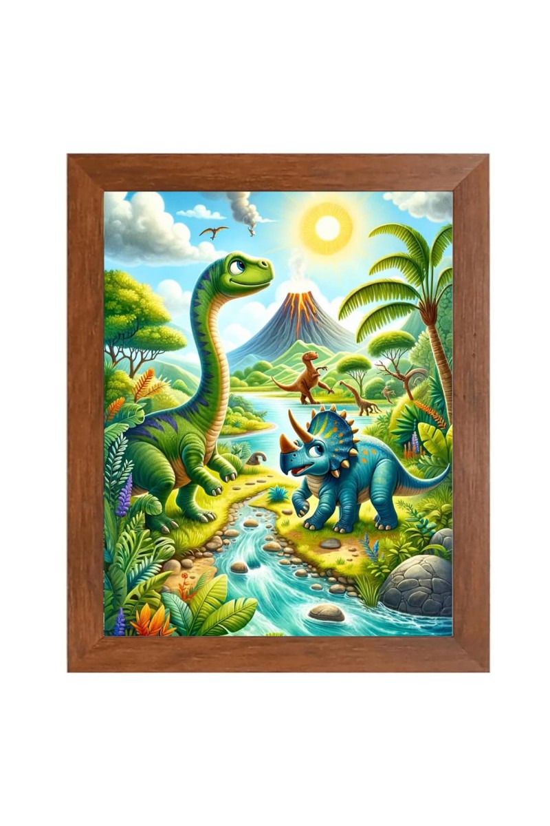 AI Funny Dinosaurs Art Picture for Kids - 10x14 inches, Brown Color - Perfect Wall Decor for Children's Room