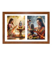 Worshipping lord shiva and lingam Photo Frame - 13x17Inches - Spiritual Artwork for Home Decor, Puja Room and Office Decoration