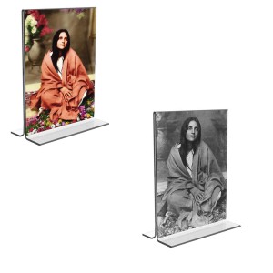 Car Desk/Table Top Maa Anandamayee Maa Acrylic T-Style Photo Stand - 2.5x3.5 Inches, Compact and Stylish Spiritual Display, easily change 2 photos (Pack of 1)