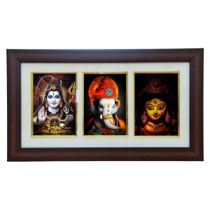 Hi tech Sales Shiv, Ganesh, Maa Durga photo frame || synthetic photo Frame with Glass || Three Gods in Single Frame (Multicolor) for wall, living room, gifts, pooja (brown) Hi tech Sales Shiv, Ganesh, Maa Durga photo frame || synthetic photo Frame with Glass || Three Gods in Single Frame (Multicolor) for wall, living room, gifts, pooja (brown)
