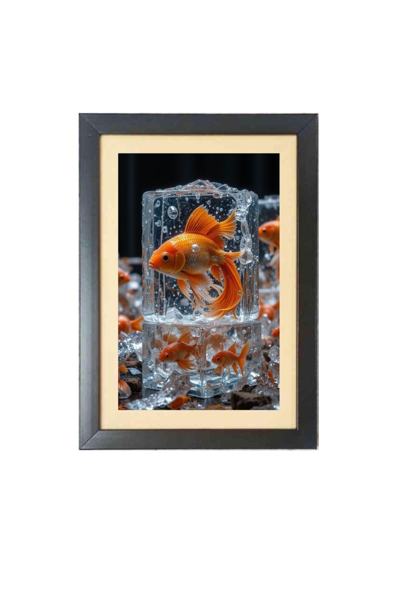The lovely golden fish Black Photo Frame Funny Animal and Bird Cartoon Art