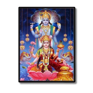 Vishnu Lakshmi Laminated Photo - 5x7 Inches, Divine Blessings for Home & Office and Temple Decoration