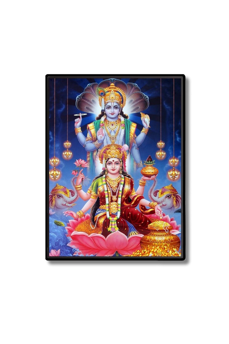Vishnu Lakshmi Laminated Photo - 5x7 Inches, Divine Blessings for Home & Office and Temple Decoration