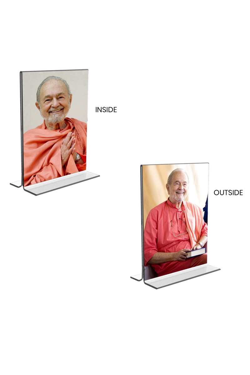 Swami Kriyananda Acrylic T-Style Photo Stand, Compact and Stylish Spiritual Display, easily change 2 photos (Pack of 1)