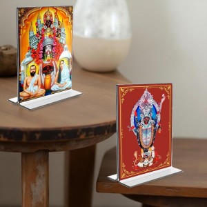 Car Desk/Table Top Maa Kali & Dakshineswar Kali Acrylic T-Style Photo Stand - 2.5x3.5 Inches, Compact and Stylish Spiritual Display, easily change 2 photos (Pack of 1)