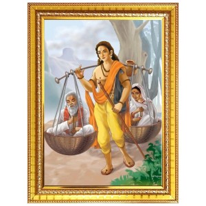 Shravana kumara with his parents Photo Frame - 10x14 Inches, Brown Wooden Frame for Home, Office & Temple Decoration