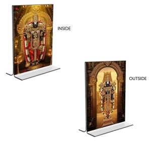 Lord Tirupati Balaji Acrylic T-Style Photo Stand - 9x11 Inches, Compact and Stylish Spiritual Display, easily change 2 photos (Pack of 1)
