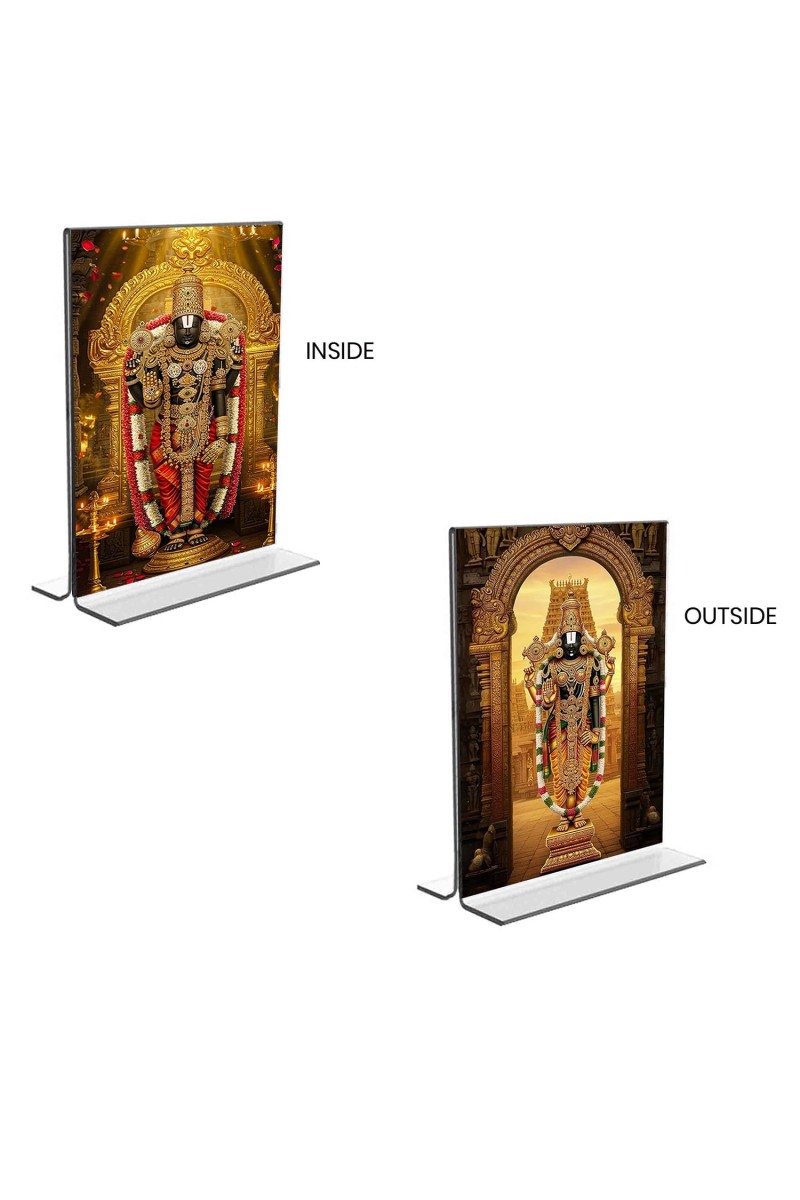 Lord Tirupati Balaji Acrylic T-Style Photo Stand - 9x11 Inches, Compact and Stylish Spiritual Display, easily change 2 photos (Pack of 1)