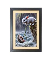 A brave Rabbit saves baby Fox from water Black Photo Frame Funny Animal and Bird Cartoon Art A brave Rabbit saves baby Fox from water Black Photo Frame Funny Animal and Bird Cartoon Art