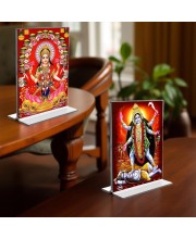 Debi Lakshmi & Debi Kali Acrylic T-Style Photo Stand - 11x13 Inches, Compact and Stylish Spiritual Display, easily change 2 photos (Pack of 1)