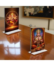 Lord Ganesh & Sri Hanuman Acrylic T-Style Photo Stand - 11x13 Inches, Compact and Stylish Spiritual Display, easily change 2 photos (Pack of 1)