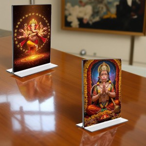 Lord Ganesh & Sri Hanuman Acrylic T-Style Photo Stand, Compact and Stylish Spiritual Display, easily change 2 photos (Pack of 1) Lord Ganesh & Sri Hanuman Acrylic T-Style Photo Stand, Compact and Stylish Spiritual Display, easily change 2 photos (Pack of 1)
