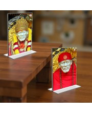 Sai Baba Acrylic T-Style Photo Stand - 11x13 Inches, Compact and Stylish Spiritual Display, easily change 2 photos (Pack of 1)