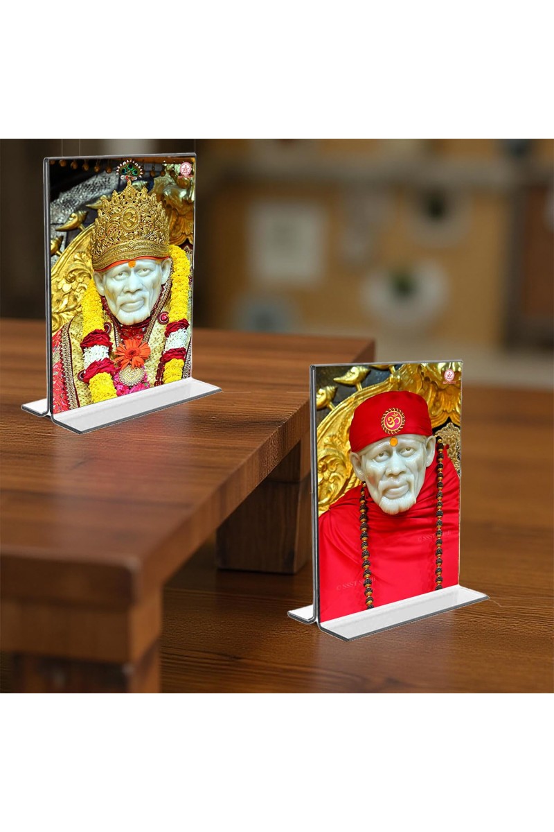 Sai Baba Acrylic T-Style Photo Stand, Compact and Stylish Spiritual Display, easily change 2 photos (Pack of 1)