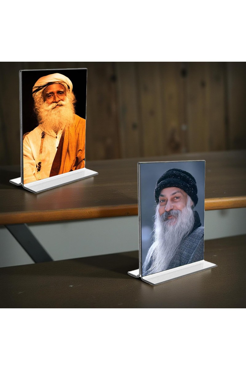 Sadhguru & Osho Acrylic T-Style Photo Stand - 11x13 Inches, Compact and Stylish Spiritual Display, easily change 2 photos (Pack of 1)