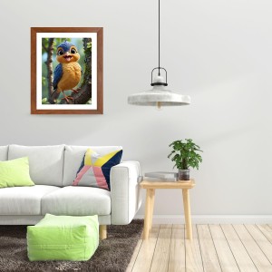 AI Funny Cute Bird On Tree Art Picture for Kids - 16x20 inches, Brown Color - Perfect Wall Decor for Children's Room