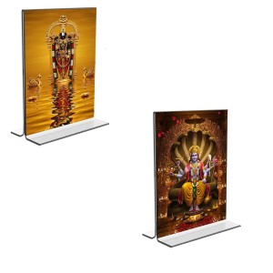 Car Desk/Table Top Lord Tirupati Balaji & Lord Vishnu Acrylic T-Style Photo Stand - 2.5x3.5 Inches, Compact and Stylish Spiritual Display, easily change 2 photos (Pack of 1) Car Desk/Table Top Lord Tirupati Balaji & Lord Vishnu Acrylic T-Style Photo Stand - 2.5x3.5 Inches, Compact and Stylish Spiritual Display, easily change 2 photos (Pack of 1)