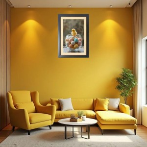 The cute baby chick is sitting under a bowl of eggs Photo Frame Funny Animal and Bird Cartoon Art, Black color, 17x21 Inch The cute baby chick is sitting under a bowl of eggs Photo Frame Funny Animal and Bird Cartoon Art, Black color, 17x21 Inch