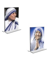 Car Desk/Table Top Mother Teresa Acrylic T-Style Photo Stand - 2.5x3.5 Inches, Compact and Stylish Spiritual Display, easily change 2 photos (Pack of 1)