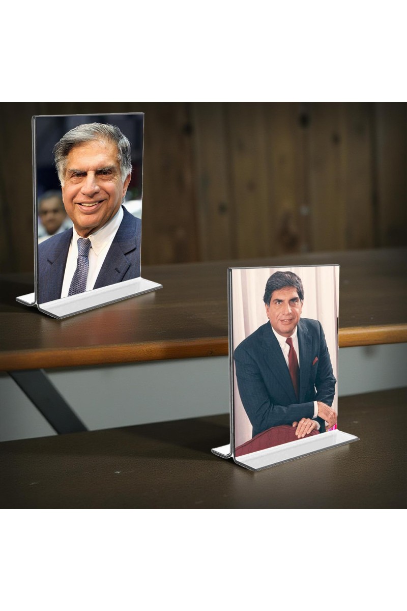 Sri Ratan Tata Acrylic T-Style Photo Stand - 5x7 Inches, Compact and Stylish Spiritual Display, easily change 2 photos (Pack of 1)