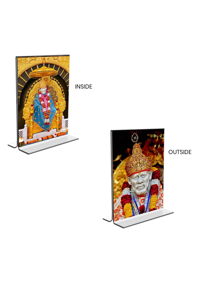 Sai Baba Acrylic T-Style Photo Stand, Compact and Stylish Spiritual Display, easily change 2 photos (Pack of 1)
