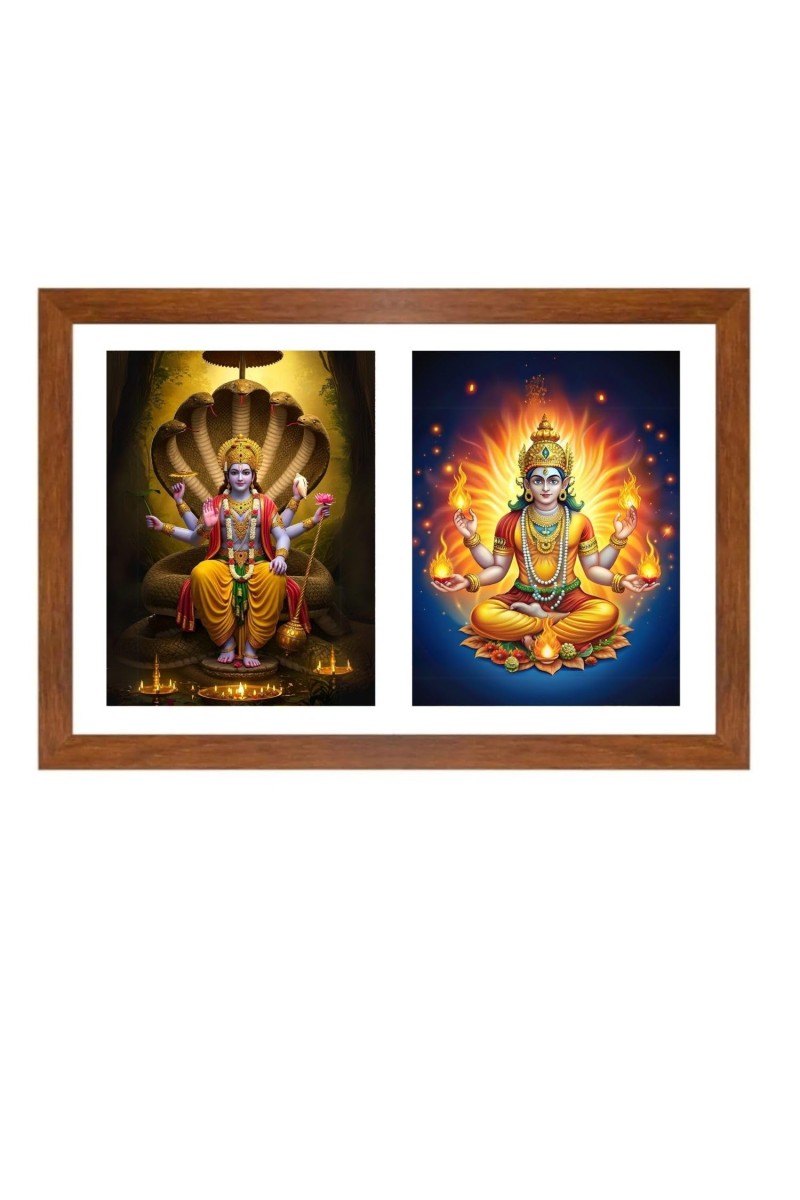 Lord vishnu and agni Photo Frame - 19x23Inches - Spiritual Artwork for Home Decor, Puja Room and Office Decoration