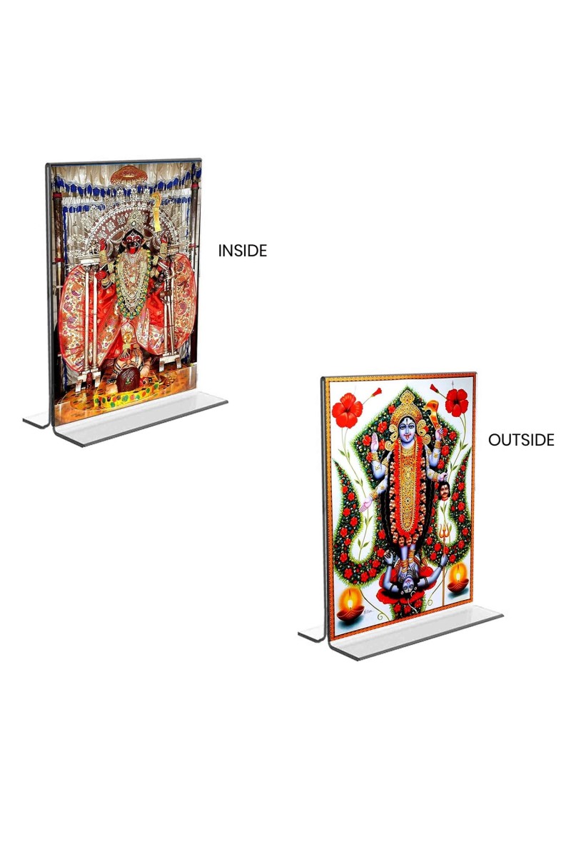 Debi Kali & Dakshineswar Kali Acrylic T-Style Photo Stand, Compact and Stylish Spiritual Display, easily change 2 photos (Pack of 1)