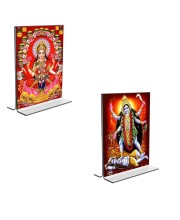 Car Desk/Table Top Maa Lakshmi & Maa Kali Acrylic T-Style Photo Stand - 2.5x3.5 Inches, Compact and Stylish Spiritual Display, easily change 2 photos (Pack of 1)