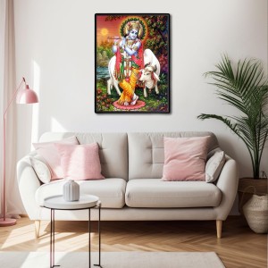 Sri Krishna Laminated Photo (9x11 Inches) Divine Blessings for Home & Office and Temple Decoration