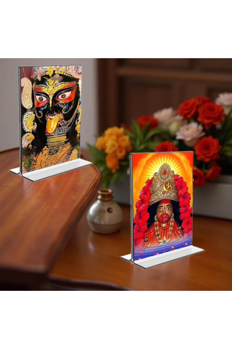 Debi Kali Acrylic T-Style Photo Stand, Compact and Stylish Spiritual Display, easily change 2 photos (Pack of 1)