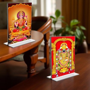 Car Desk/Table Top Maa Lakshmi & Lord Tirupati Balaji Acrylic T-Style Photo Stand - 2.5x3.5 Inches, Compact and Stylish Spiritual Display, easily change 2 photos (Pack of 1) Car Desk/Table Top Maa Lakshmi & Lord Tirupati Balaji Acrylic T-Style Photo Stand - 2.5x3.5 Inches, Compact and Stylish Spiritual Display, easily change 2 photos (Pack of 1)