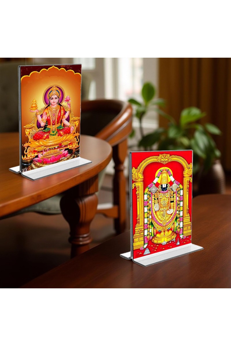 Debi Lakshmi & Lord Tirupati Balaji Acrylic T-Style Photo Stand - 11x13 Inches, Compact and Stylish Spiritual Display, easily change 2 photos (Pack of 1)