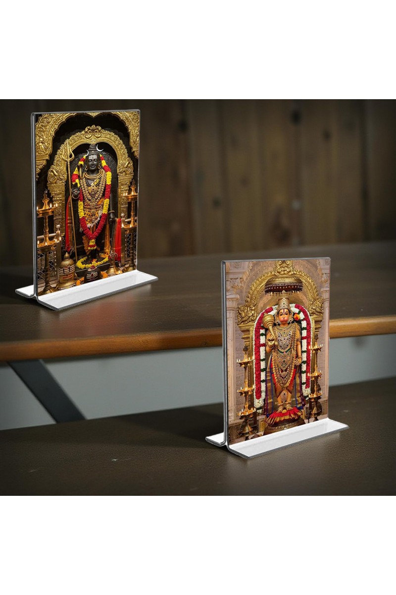 Lord Shiva & Sri Hanuman Acrylic T-Style Photo Stand - 7x9 Inches, Compact and Stylish Spiritual Display, easily change 2 photos (Pack of 1)