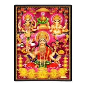 Maa Lakshmi Saraswati & Lord Ganesh Laminated Photo - 11x13 Inches, Divine Blessings for Home & Office and Temple Decoration