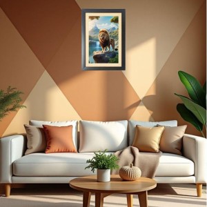 The wild lion is standing alone Black Photo Frame Funny Animal and Bird Cartoon Art The wild lion is standing alone Black Photo Frame Funny Animal and Bird Cartoon Art