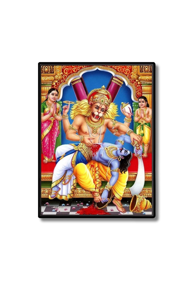 Narasimha Laminated Photo - 9x11 Inches, Divine Blessings for Home & Office and Temple Decoration