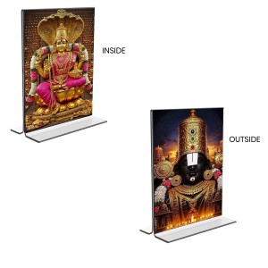 Lord Tirupati Balaji & Baba Lakhsmi Acrylic T-Style Photo Stand - 11x13 Inches, Compact and Stylish Spiritual Display, easily change 2 photos (Pack of 1)