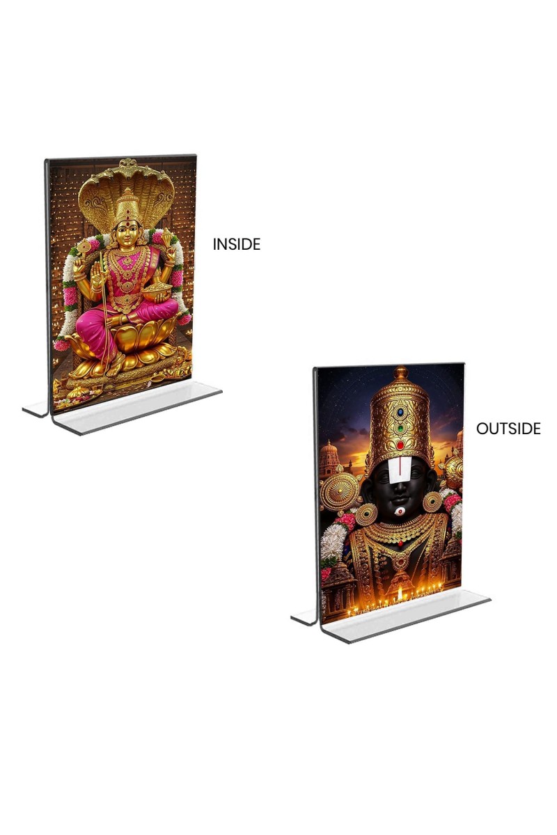 Lord Tirupati Balaji & Baba Lakhsmi Acrylic T-Style Photo Stand - 11x13 Inches, Compact and Stylish Spiritual Display, easily change 2 photos (Pack of 1)