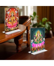 Debi Lakshmi Acrylic T-Style Photo Stand, Compact and Stylish Spiritual Display, easily change 2 photos (Pack of 1)
